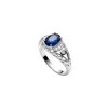 Blue Sapphire & White Zircon Sterling Silver Vintage Halo Ring