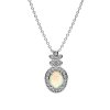 Ethiopian Opal & White Zircon Sterling Silver Halo Pendant Necklace