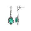 Triplet Green Emerald Quartz & Marcasite Sterling Silver Vintage Earrings