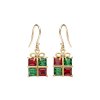 Red&Green CZ 18K Yellow Gold Sterling Silver Gift Earrings