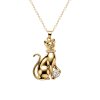 White Cubic Zirconia 18K Yellow Gold Sterling Silver Cat Pendant Necklace