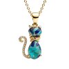 Blended Turquoise and Lapis & white CZ 18K Yellow Gold Sterling Silver Cat Pendant Necklace