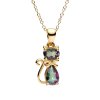 Mystic Quartz 18K Yellow Gold Sterling Silver Cat Pendant Necklace
