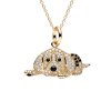 Black Spinel & White CZ 18K Yellow Gold Sterling Silver Dog Pendant Necklace