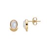 Rainbow Moonstone 18K Yellow Gold Sterling Silver Stud Earrings