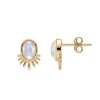 Rainbow Moonstone 18K Yellow Gold Sterling Silver Stud Earrings