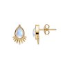 Rainbow Moonstone 18K Yellow Gold Sterling Silver Stud Earrings