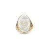 Carved Mother of Pearl Rose Oval 18K Yellow Gold Over Sterling Silver Statement Ring