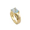 Sky Blue Topaz & White Zircon Oval 18K Yellow Gold Over Sterling Silver Men's Ring