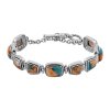 Blended Turquoise With Spiny Oyster Shell Sterling Silver Toggle Clasp Braceles
