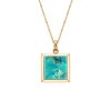 Square Turquoise 18K Yellow Gold Over Sterling Silver Pendant With Chain