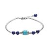 Turquoise & Lapis Lazuli Beaded Sterling Silver Bracelet