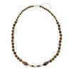 Tigers Eye & Hematite With Freshwater Pearl Beaded Sterling Silver Necklace