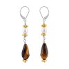 Tigers Eye & Hematite With Freshwater Pearl Beaded Sterling Silver Earrings