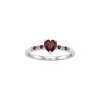 Garnet & White Zircon Sterling Silver Heart Ring