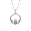 Peridot & White Zircon Sterling Silver Claddagh Pendant Necklace
