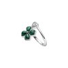 Malachite& White Topaz Sterling Silver Four Leaf Clover Bypass Ring
