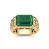 Sterling Silver Malachite Men's Ring over 18K Yellow Gold Plated