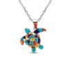Sterling Silver Multi-Color Turtle Pendant With Chian 18 Inches