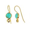 Sterling Silver Turquoise & White Topaz Wire Hook Earrings Over 18K Yellow Gold Plated