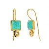 Sterling Silver Turquoise & White Topaz Wore Hook Earrings Over 18K Yellow Gold Plated