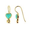 Sterling Silver Turquoise & White Topaz Wire Hook Earrings Over 18K Yellow Gold Plated