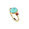 Sterling Silver Turquoise & Rhodolite Ring Over 18K Yellow Gold Plated