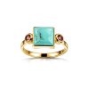 Sterling Silver Turquoise & Rhodolite Ring Over 18K Yellow Gold Plated