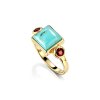 Sterling Silver Turquoise & Rhodolite Ring Over 18K Yellow Gold Plated