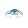 Sterling Silver Turquoise With White Topaz Cuff Bangle 7.5 Inches