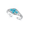 Sterling Silver Turquoise With White Topaz Cuff Bangle 7.5 Inches