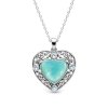 Sterling Silver Larimar With Sky Blue Topaz Heart Pendant With Chain 18 Inches