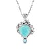 Sterling Silver Larimar With Sky Blue Topaz Dolphin Pendant With Chain 18 Inches