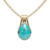 Sterling Silver Blue Kingman Pendant Over 18K Yellow Gold Plated With Chain 18 Inches