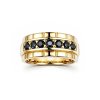 Sterling Silver Black Spinel Men's Ring Over 18K Yellow Gold