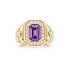 Sterling Silver Amethyst and White Topaz Men's Ring Over 18K Yellow Gold