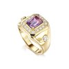 Sterling Silver Amethyst and White Topaz Men's Ring Over 18K Yellow Gold