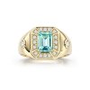 Sterling Silver  Sky Blue Topaz and White Topaz Men's Ring Over 18K Yellow Gold