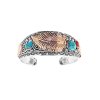 Sterling Silver Turquoise and  Red Coral Two Tone Leaf Bangle