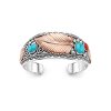 Sterling Silver Turquoise and  Red Coral Two Tone Leaf Bangle