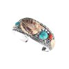 Sterling Silver Turquoise and  Red Coral Two Tone Leaf Bangle
