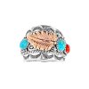 Sterling Silver Turquoies and Red Coral Two Tone Leaf Ring