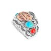 Sterling Silver Turquoies and Red Coral Two Tone Leaf Ring
