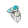 Sterling Silver Turquoise Larimar and Rainbow Moonstone Ring