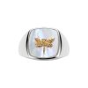 Sterling Silver Mother of Pearl Dragonfly Two Tone Signet Ring