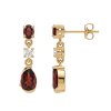 Sterling Silver Garnet and White Topaz Earring Over Yellow Gold 18K plated