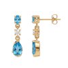 Sterling Silver Swiss Blue Topaz and White Topaz Earring Over Yellow Gold 18K plated