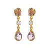 Sterling Silver Garnet and White Topaz Earring Over Yellow Gold 18K plated