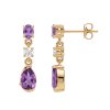 Sterling Silver Amethyst and White Topaz Earring Over Yellow Gold 18K plated