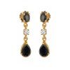 Sterling Silver Black Spinel and White Topaz Earring Over Yellow Gold 18K plated